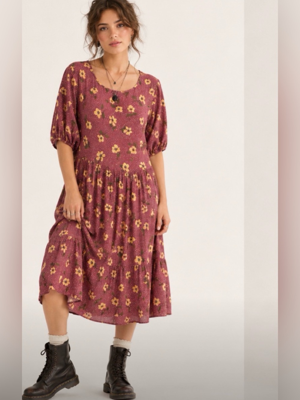 Princess Highway Mauve Pink Floral Yellow Cottagecore Boho 90’s Grunge Size 16